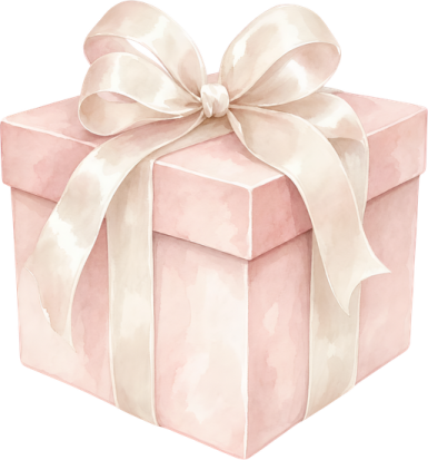 a pink gift box with a white bow
