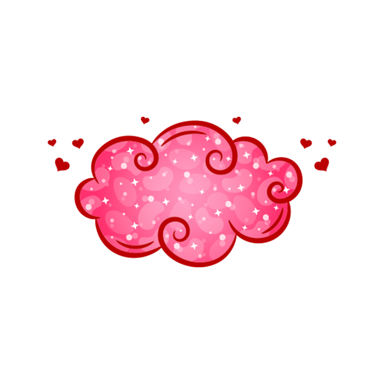 a pink cloud with hearts and stars on it