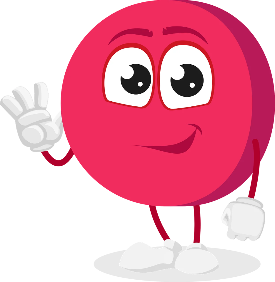 a red apple cartoon character giving a peace sign