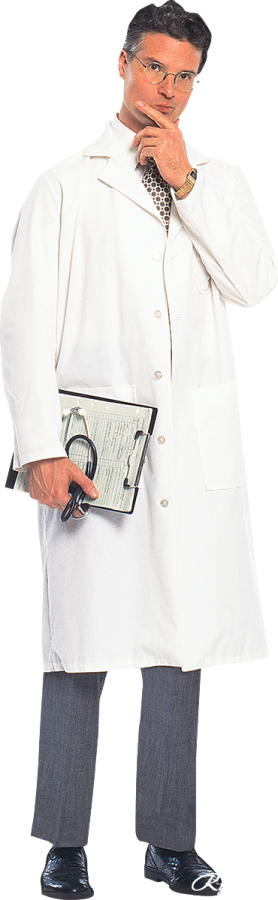 a man wearing a white lab coat