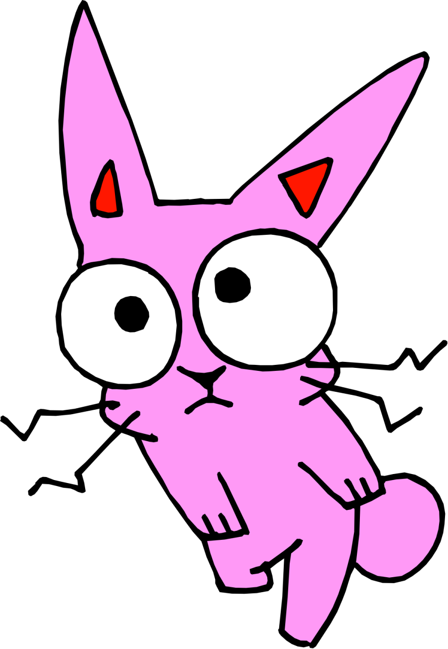 a drawing of a pink cat with big eyes