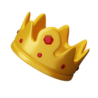 a yellow crown with red hearts on it