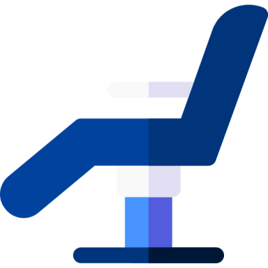 a blue and white icon of a chair