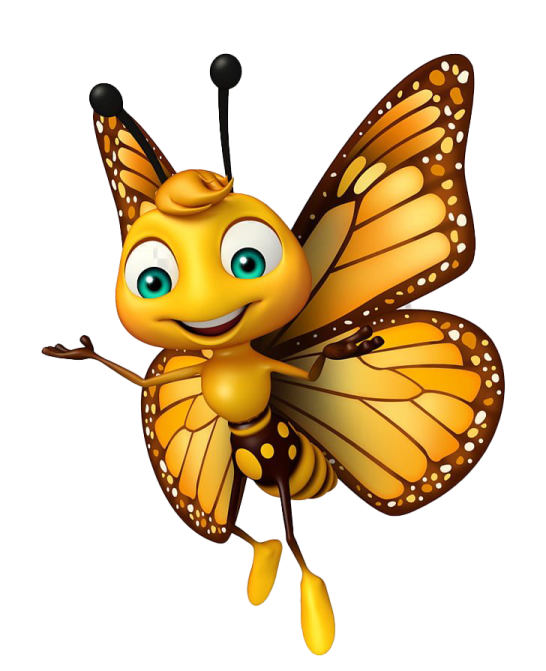 a cartoon butterfly with big eyes