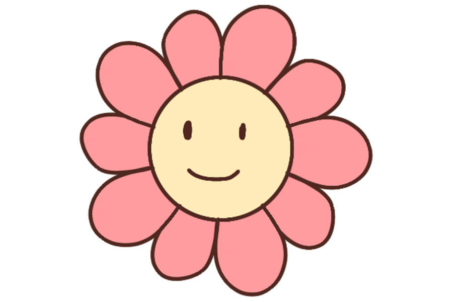 a pink flower with a smiley face