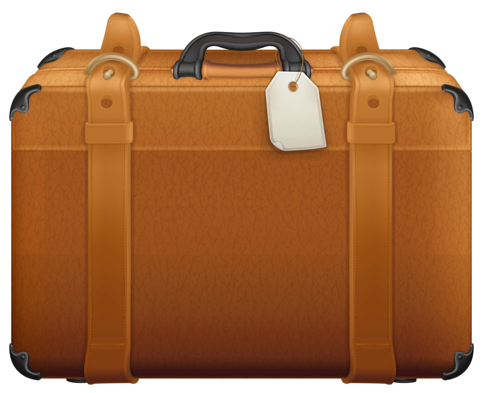 a brown suitcase with a tag on it