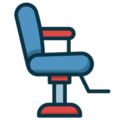 a blue and red office chair on a white background