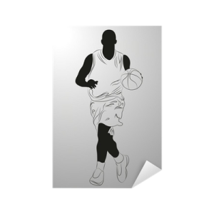 a black and white drawing of a basketball player
