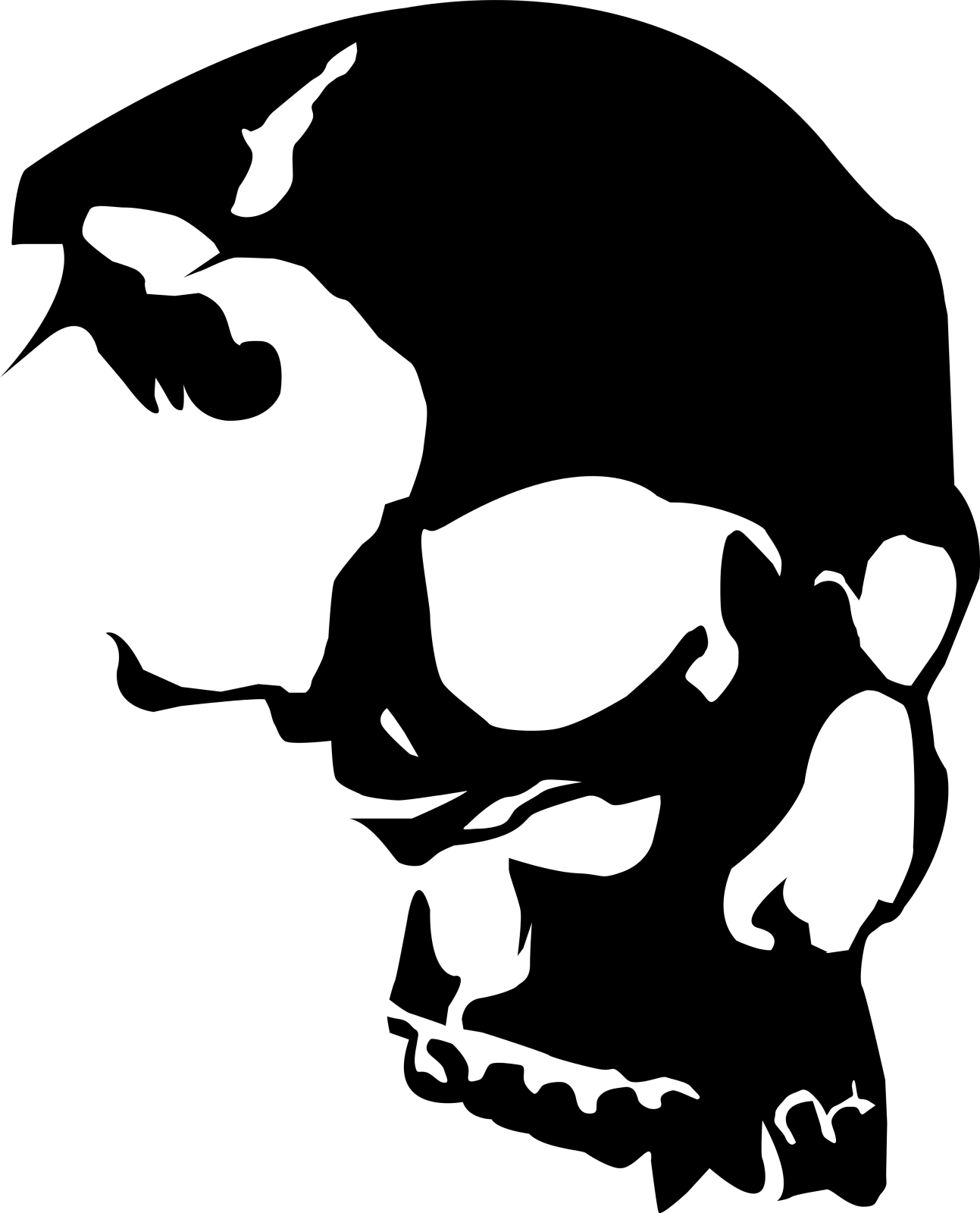a black and white skull silhouette on a white background