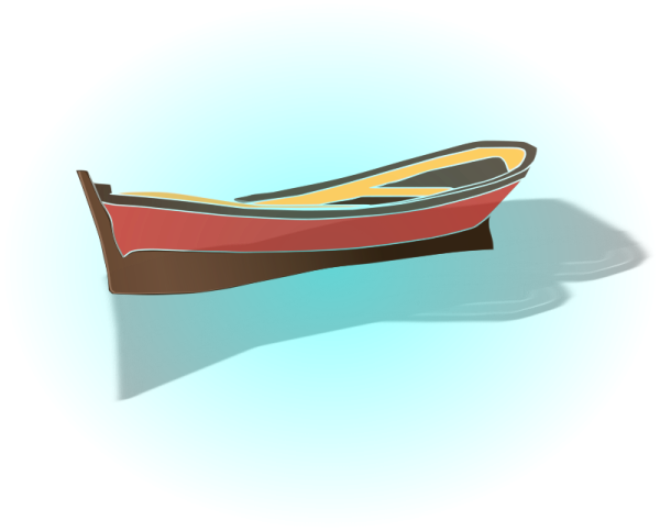 a red and yellow boat on a blue background