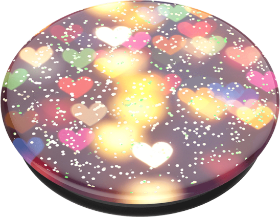 a round mirror with multi colored hearts on it