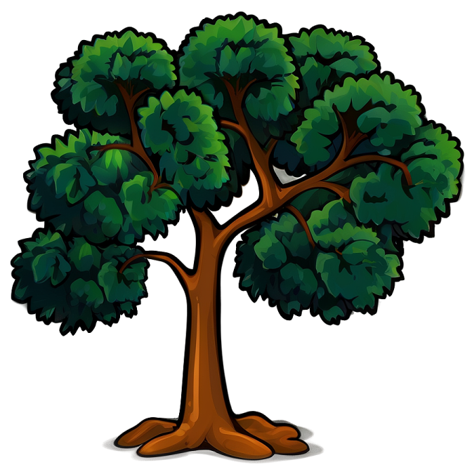 a cartoon tree with green leaves