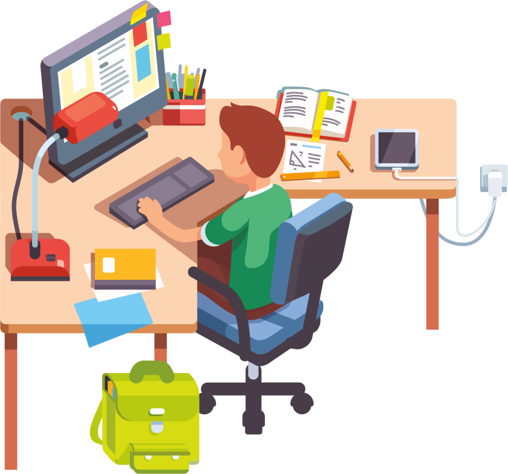 a person sitting at a desk working on a computer