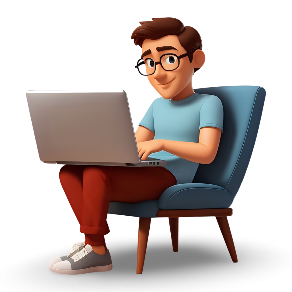 a man sitting in a chair with a laptop