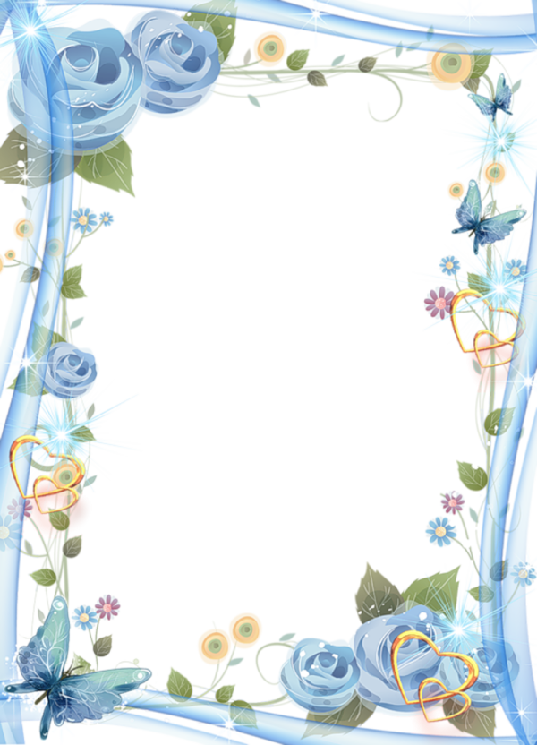a blue frame with flowers and leaves