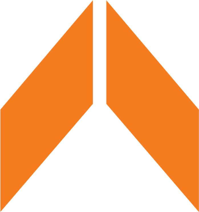 an orange arrow icon with a white background