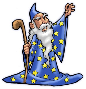 an old wizard with a wand and stars