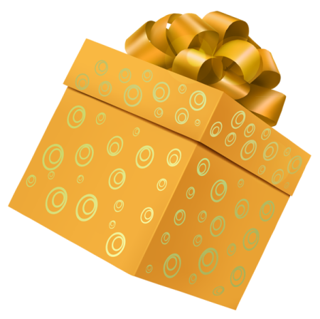 a brown gift box with a gold bow