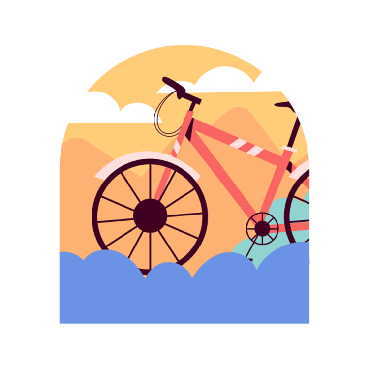 a bicycle with the sun in the background