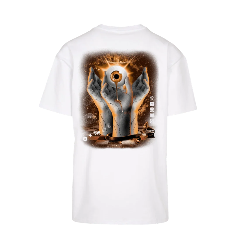 a white t - shirt with an image of a fist