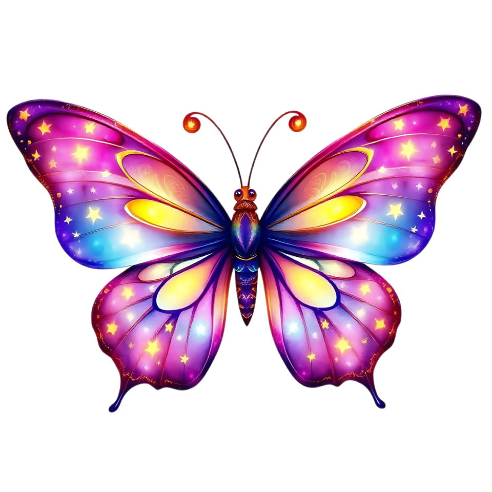 a colorful butterfly with stars on its wings