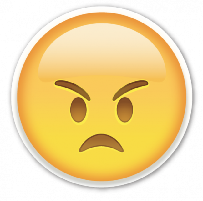 a yellow smiley face with an angry expression