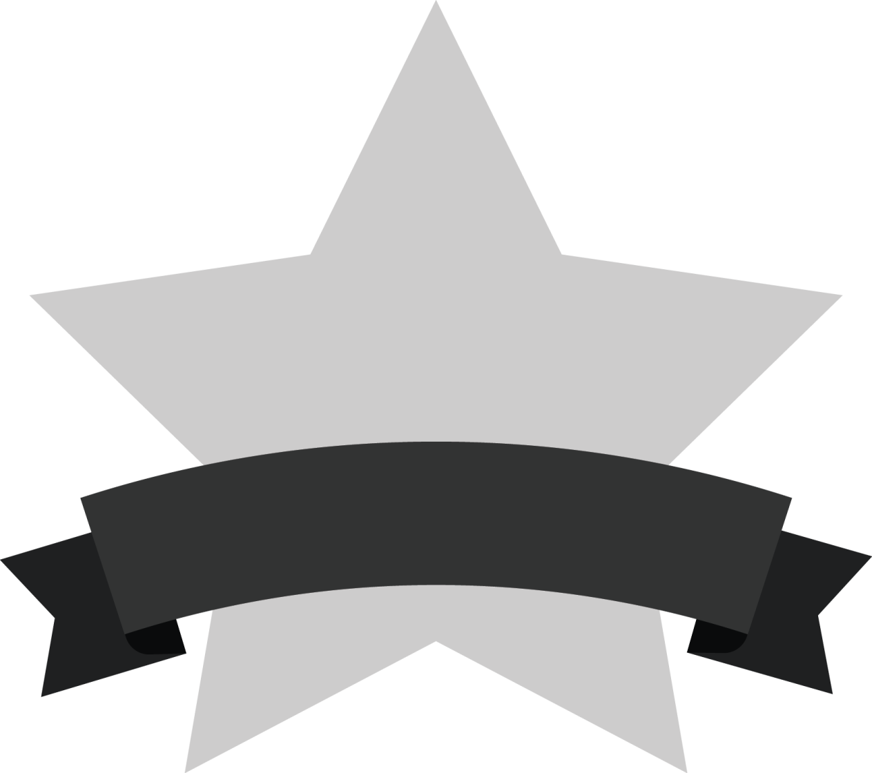 a black and white star with a ribbon