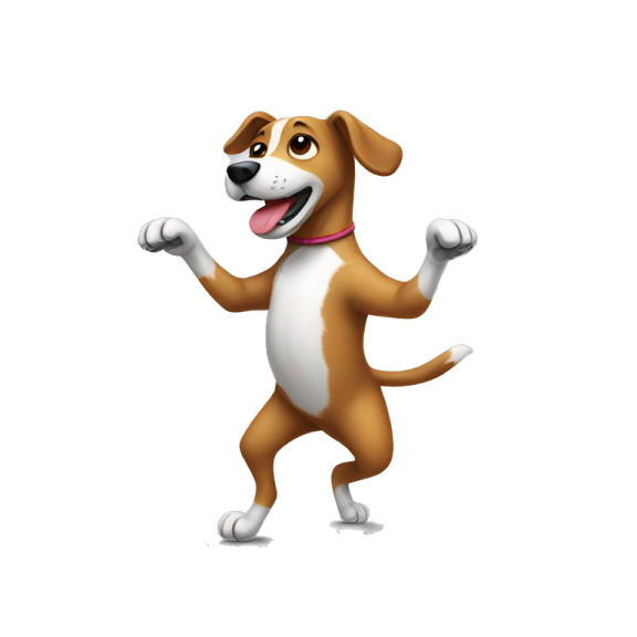 a brown and white dog with its tongue out