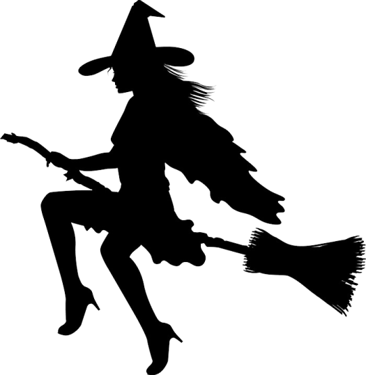 a silhouette of a witch flying on a broom