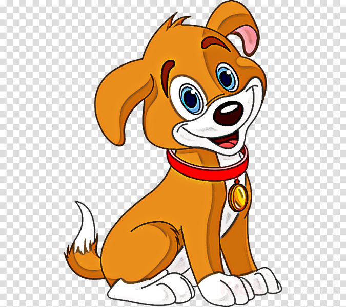 a cartoon dog with blue eyes and a red collar