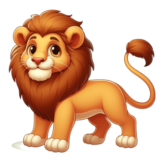a cartoon lion standing and looking at the camera