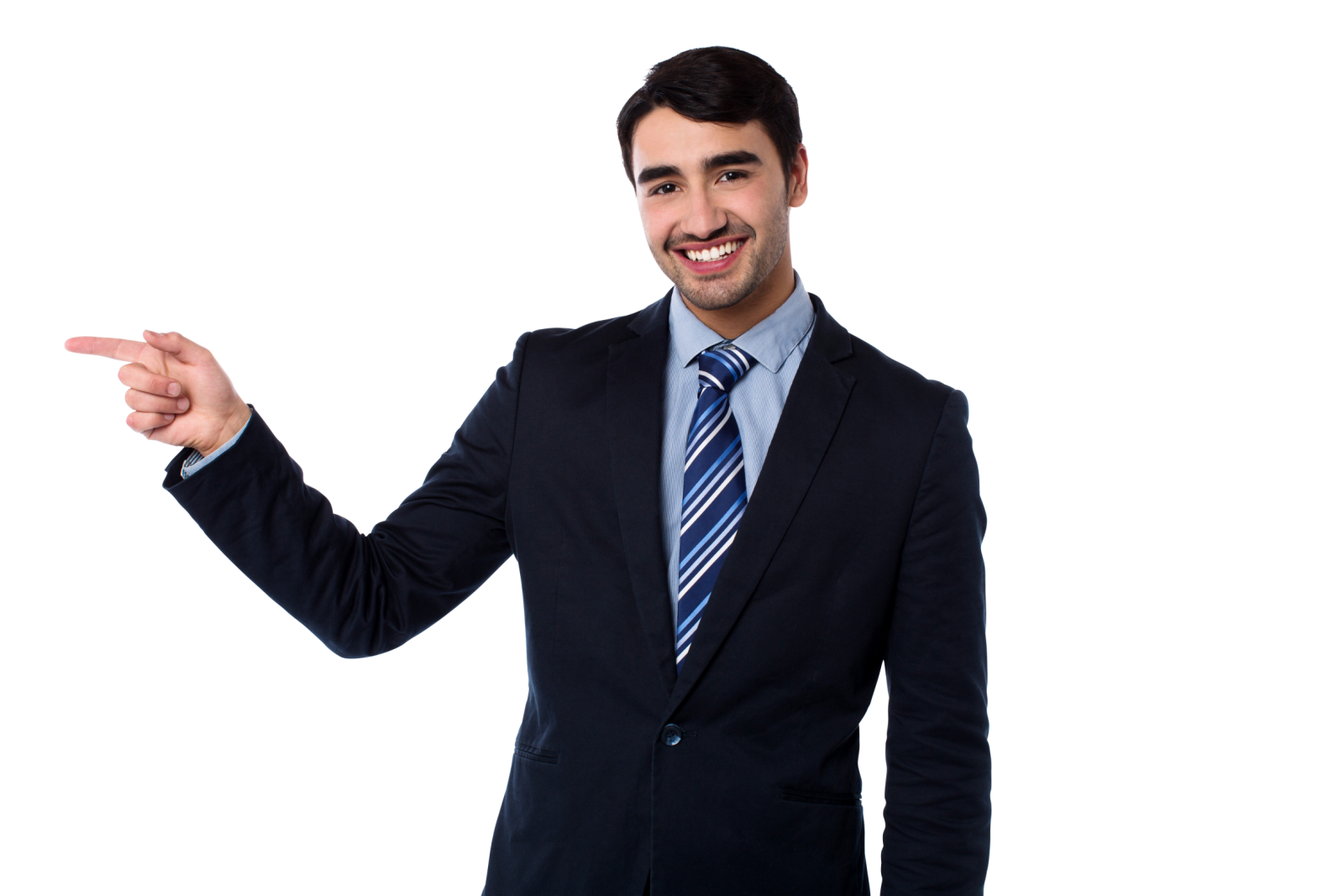 a man in a suit pointing at something