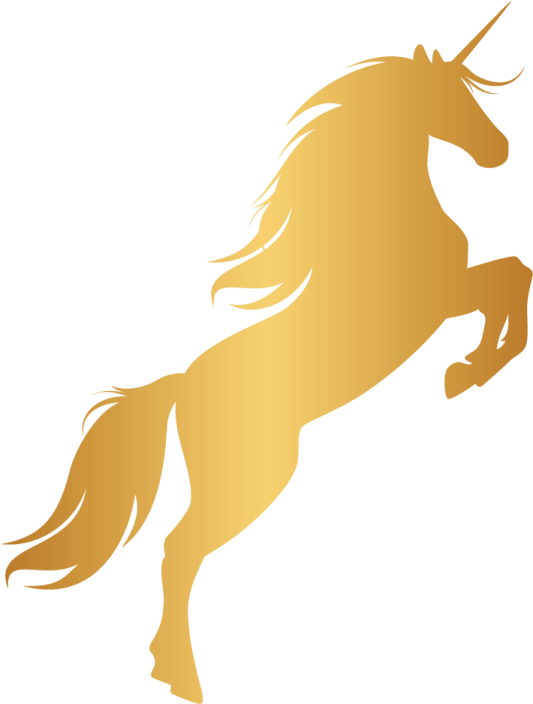 a golden unicorn silhouette on a white background