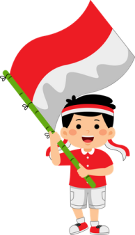 a boy holding a indonesian flag