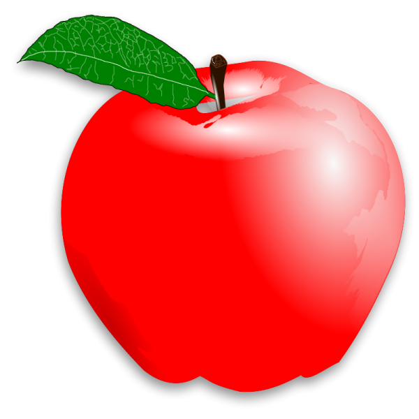 an apple with a leaf on it