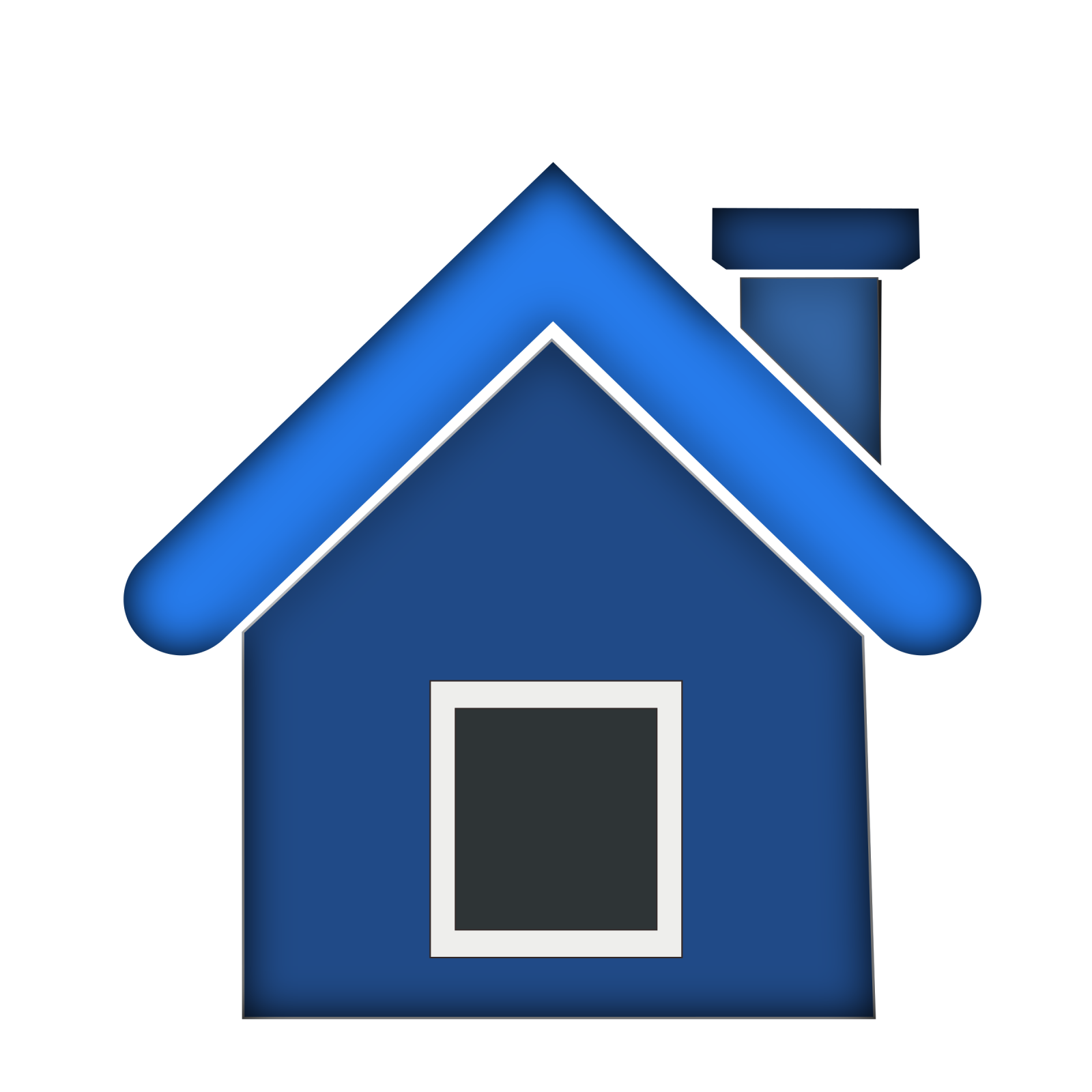 a blue house with a chimney