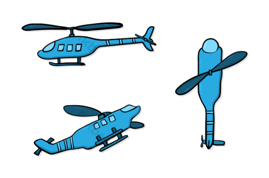 a set of four different types of helicopters
