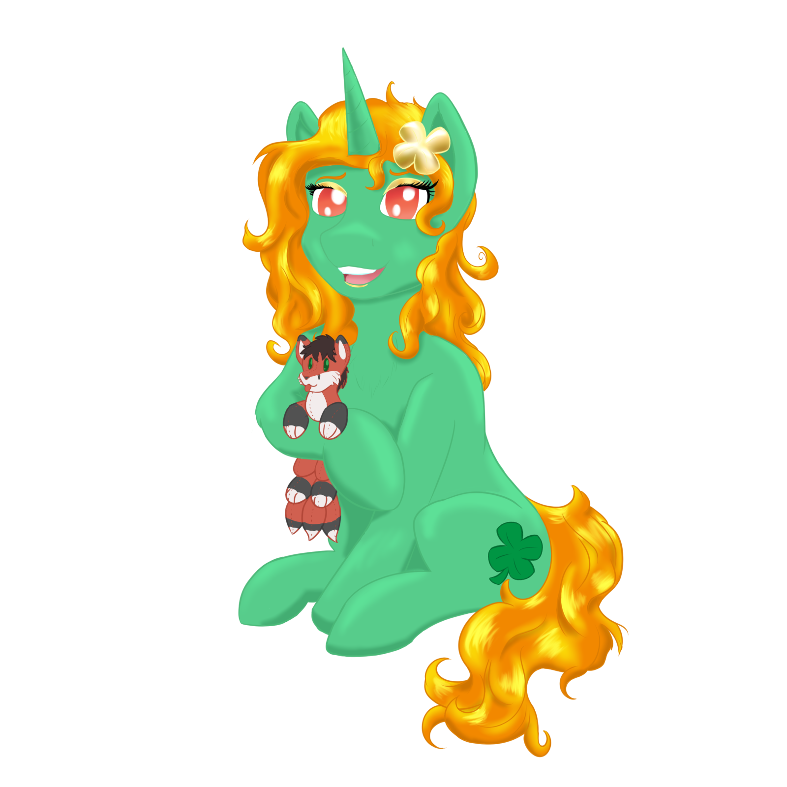 an illustration of a green and yellow pony with orange hair