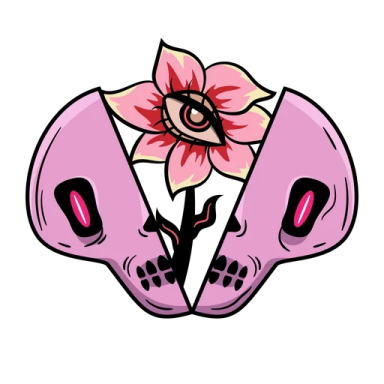 a skull with a flower on it's head