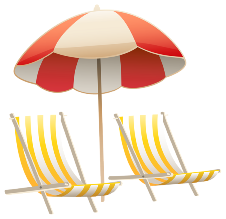 two beach chairs and an umbrella
