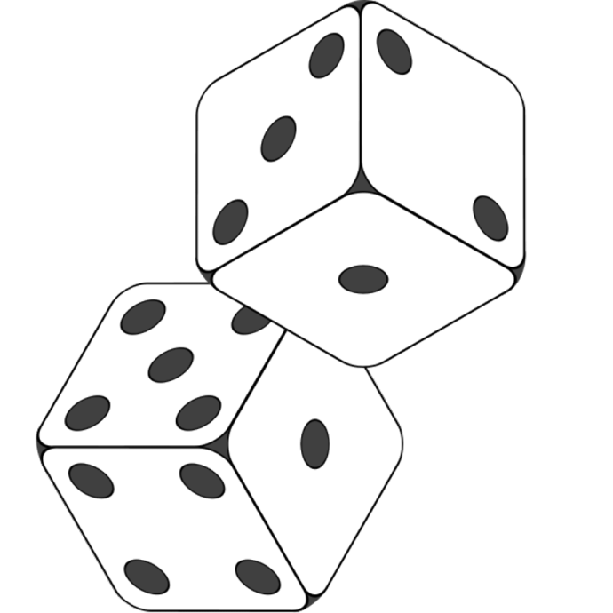 three dice with black spots on them