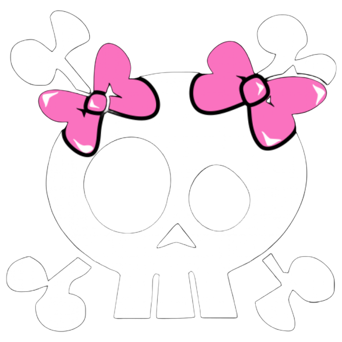 a skull with pink bows on it