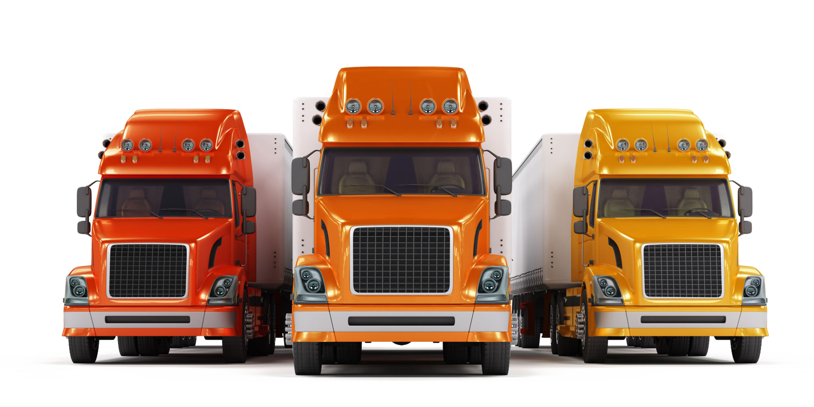 three trucks are lined up in a row