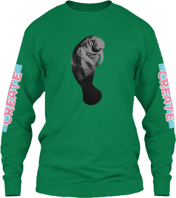 a green long sleeved shirt with an image of a woman's face