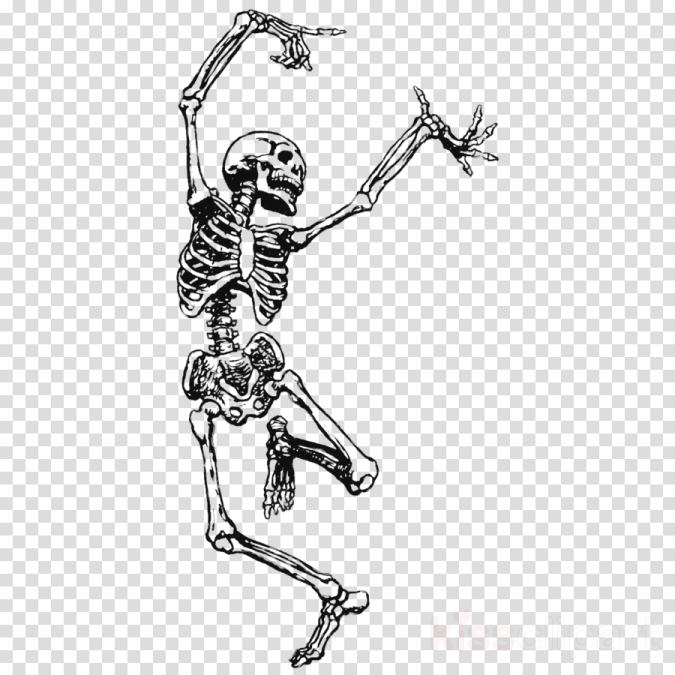 a skeleton dancing on a transparent background