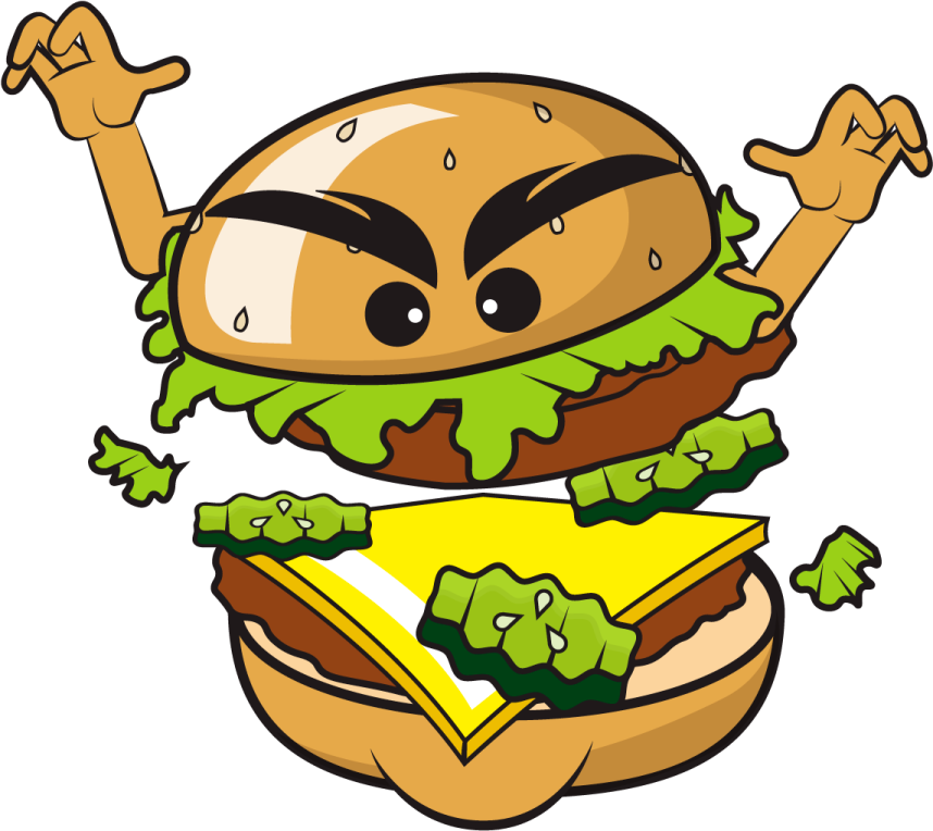 a cartoon burger with a big hamburger on it