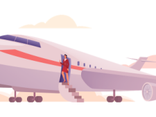 an airplane with a man standing next to it