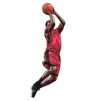 a basketball player jumping up in the air