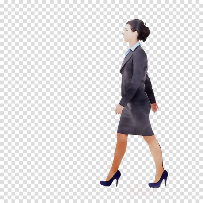 a woman in a business suit walking on a transparent background
