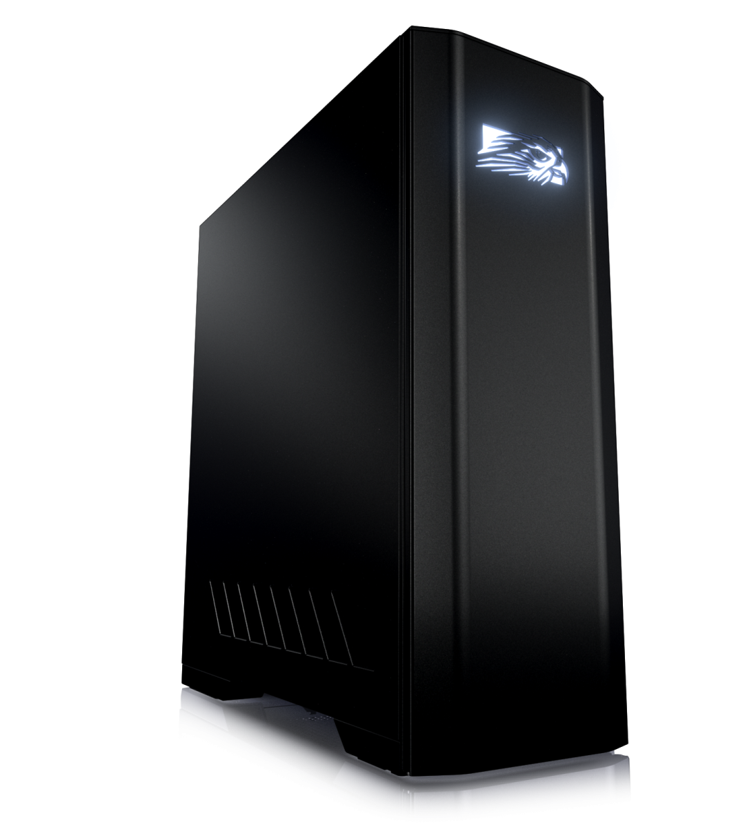 a black desktop computer on a white background